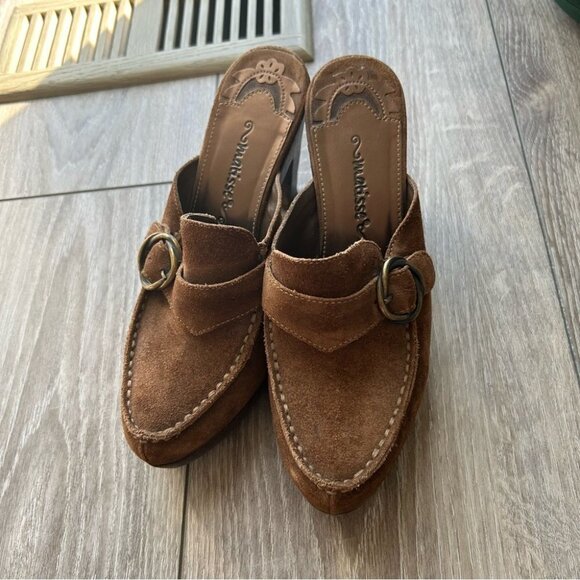 Matisse Suede Leather Wooden  Heel Western Mules Clogs - Picture 2 of 16